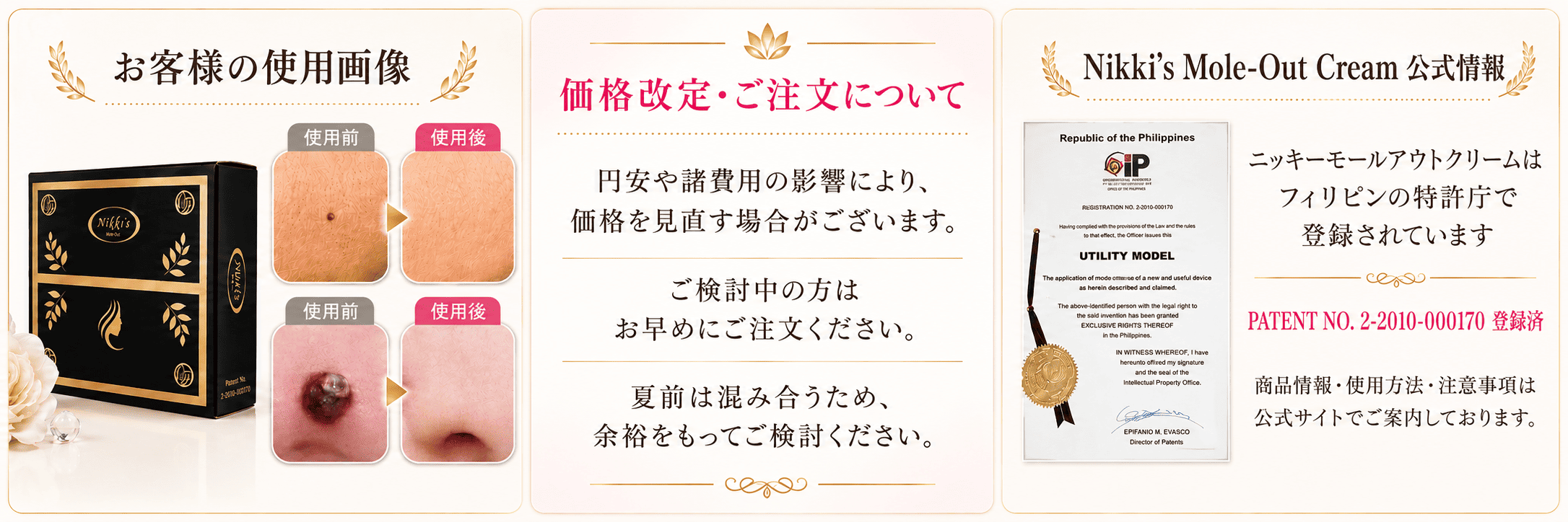 ニッキーモールアウトクリーム 特許庁登録情報 使用画像